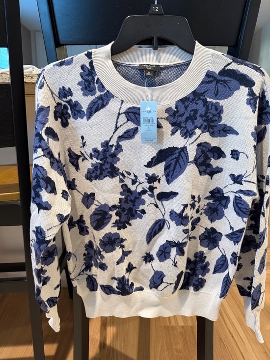 Ann Taylor Sweaters - NWT Ann Taylor Blue Floral Crewneck Sweater on Cream